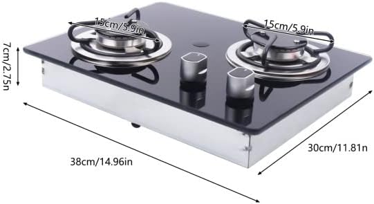 15" Tempered Glass Panel Built-in LPG Gas Stove - Portable Dual Fuel Countertop for RV, Camper, Caravan, Outdoor, Apartment (2 Burners)