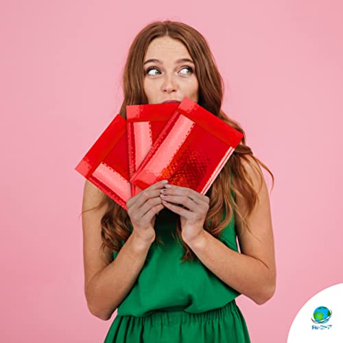 Amiff Red Metallic Bubble Mailers 6.5" X 9", Pack Of 25 Opaque Mail Bubble Envelopes With Sturdy Adhesive Line, Reliable Padded Shipping Envelopes, Waterproof Padded Envelopes Various Sizes #TOP6