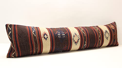 Kilimwarehouse King Size Kilim Pillow Cover 12x47 inch Handmade Lumbar Oriental Kilim Pillow Bedding Organic Oblong Accent Cushion Cover Huge Twin Extra Long Pillow