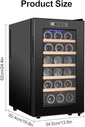 خزانة نبيذ حمراء 18 زجاجة، خزانة مشروبات بدرجة حرارة ثابتة، ثلاجة منزلية، مصابيح LED مدمجة، تحكم في درجة الحرارة، صامتة، اسود