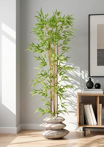 Image of Artificial Single Bamboo Plant Stem, Realistic Faux Bamboo Stick with Natural Leaves, Decorative Indoor Greenery for Home, Office, Hotels, DIY Arrangements & Interior Decoration