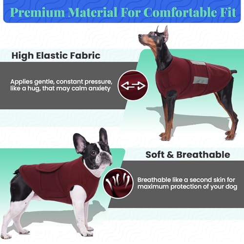 Image of MIGOHI Soft Dog Calming Vest for Thunderstorm, Fireworks, Travel & Separation - Anxiety Relief for Small Dogs, Bordeaux, XS