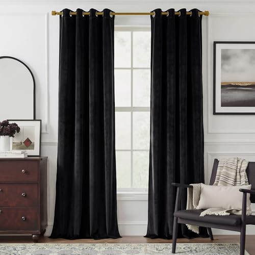 NICETOWN Black Velvet Curtains 10 ft Long - Media Movie