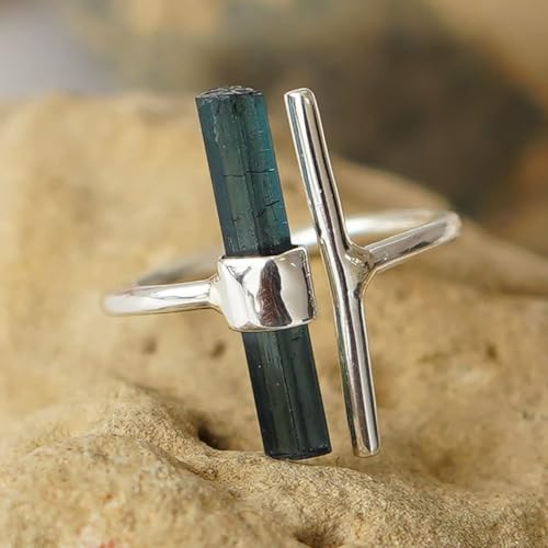 Raw Aquamarine Ring Adjustable Aqua Silver Stick Ring Natural Gemstone 925 Solid Sterling Silver Handmade March Birthstone Jewelry Ring4