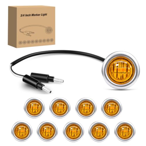 Image of Nilight 3 /4 inch Round Marker Lights 10PCS Amber with 304 Stainless Steel Bezel | Side Bullet Clearance Light with IP68 Waterproof Hardwired 2 Wire Connectors and Bright LED for 12V Trailer Truck Camper Boat