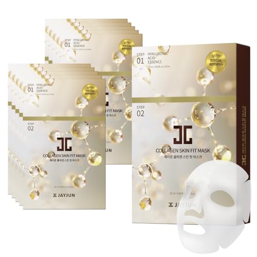 JAYJUN Collagen Skin Fit Mask (10 Sheets) – 2-Step All in one Hydration & Firming Ritual with Hyaluronic Acid & Marine Collagen 0.84 fl. oz.