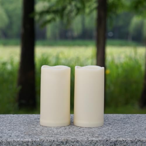 電池式プラスチックフレームレスLEDピラーキャンドル サイクリングタイマー付き ちらつきリアルな電気ライト 屋内/屋外の本棚 結婚式 ディナーパーティー センターピース 暖炉 イースター装飾 2個パック