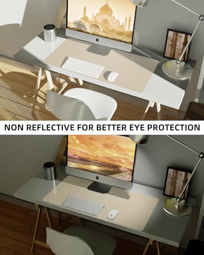 Image of AFIING Leather Desk Pad Protector, Mouse Pad, Office Desk Mat, Non-Slip PU Leather Desk Blotter, Large Desk Mat, Waterproof Keyboard Mat for Office /Home /Decor (Beige, 48 inch x 17 inch)