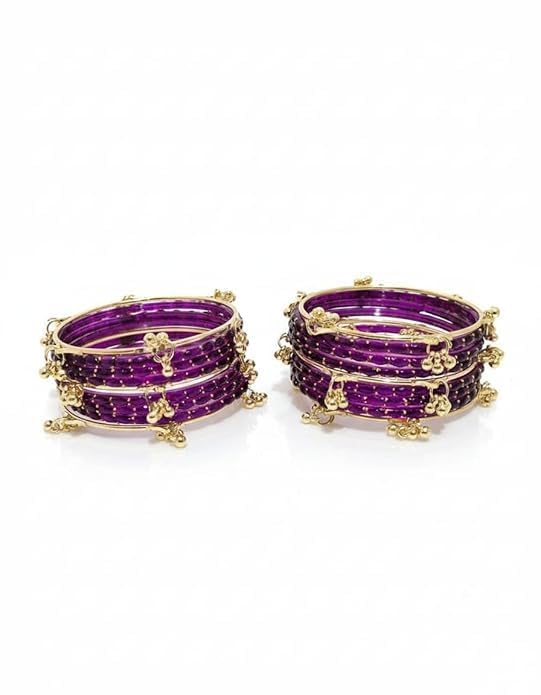 Image of Kashmiri Ghangharoo Glass Bangle Set for Women| Light Weight Bangles | Traditional Transparent Fancy Glass Chudi Set for Wedding, Party(Set Of 18)