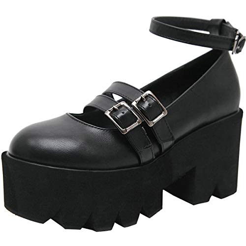 MAVMAX Women's Goth Mary Jane Shoes Buckle Platform Chunky High Heel Punk Gothic Pumps3