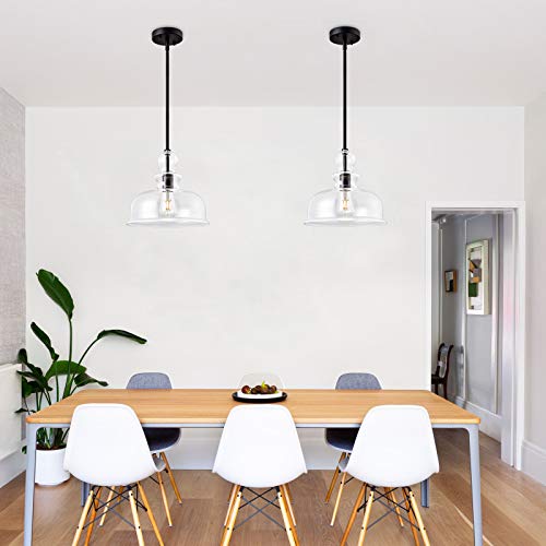 NA Dome Glass Pendant Light Vintage Farmhouse Pendant Lighting with Clear Glass Shade Industrial Large Thickness Adjustable Ceiling Light Fixture for Kitchen Island Sink Bar Coffee Restaurant, Black - Image 8