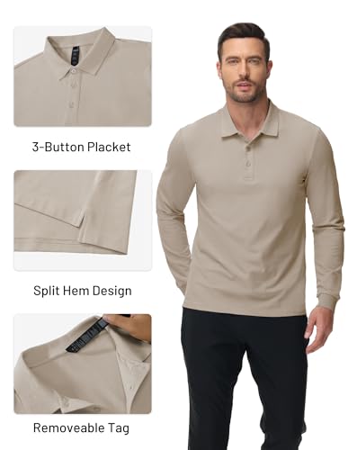 MIER Polo Shirts for Men Cotton Long Sleeve Golf Tennis Collared Shirt for Casual Work Travel, 3 Buttons, Ultra Soft4