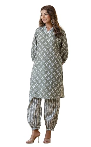 Image of Yashika Women Printed Cotton Blend Straight Kurta and Afghani Pant Set Perfect For Casual and Office Wear