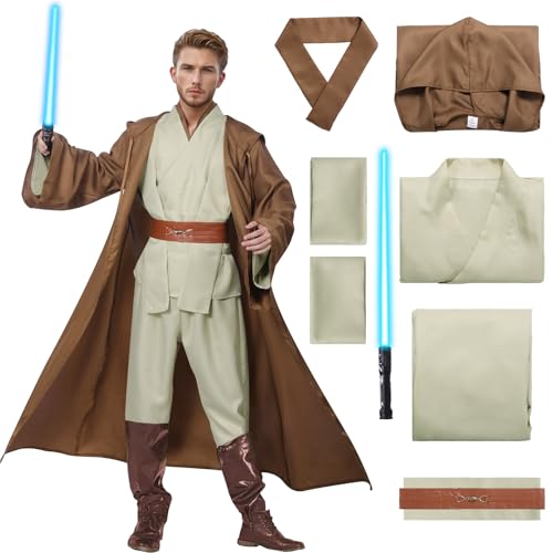 Marypaty Caballero Túnica con Capucha para Adulto Niño Jedi Marrón Cosplay Disfraz Capa Halloween Accesorios (Marrón (Adulto), Small)