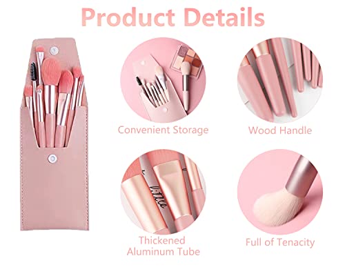 DFsucces Professional Makeup Brushes Set,Portable Make Up Brushes,8Pcs Make Up Brushes Set including Eyeshadow/Eyebrow/Powder/Cosmetic Brush and Cosmetic Bag,Mini Size Makeup Brusher - Image 3
