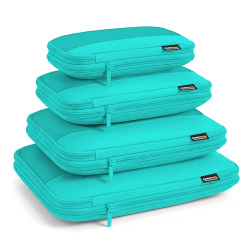 SOARSAIL 4 Piece Compression Packing Cubes for 3–7 Day Travel, Space Saving Travel Organizers with Breathable Mesh, Double-Zipper Packing Cubes for Carry-On & Suitcases (Teal)