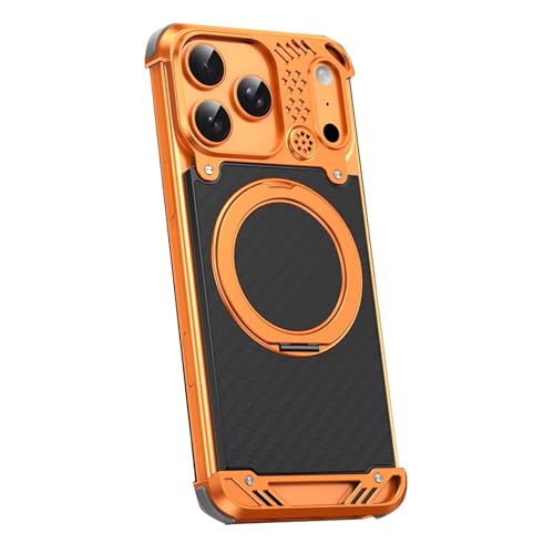 For IPhone 17 / 17 Pro / 17 Pro Max / 17 Air�p ���^���P�[�X ? �J�[�{�����e�N�X�`���E�����Y�S�ʕی�E�ϏՌ��J�o�[�A�}�O�l�b�g��360�x��]�X�^���h�t��,17pro max,Orange