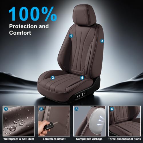 Image of Car Seat Covers Full Set for Toyota RAV4 Hybrid 2016-2026, Brown | Custom Nappa Leather with Full Coverage Waterproof and All-Season Comfort, Designed for Daily Family Use & Pet Scratches