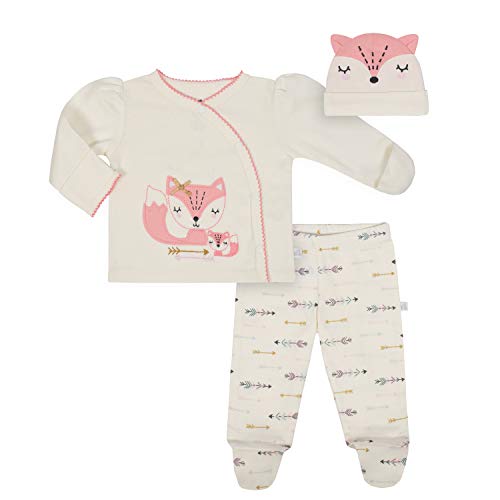 JUST BORN baby girls 3-piece Organic Take Me Home Outfit infant and toddler pants clothing sets, Girl Fox, 3-6 Months US