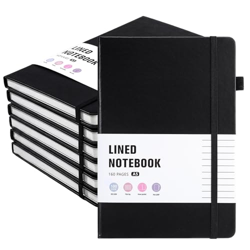 Carnet A5 ligné Lot de 6 cahiers de notes Thboxes à couverture rigide multicolore pour le bureau