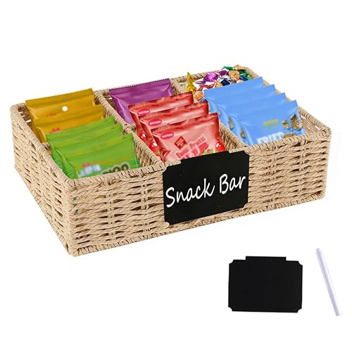 Organisateur de collations avec 6 compartiments – Panier à collation tressé à la main en matériau naturel pour cuisine, salon ou comptoir, idéal pour...