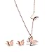 Rose Gold Plated Butterfly Necklace Stud Earrings Jewelry Set