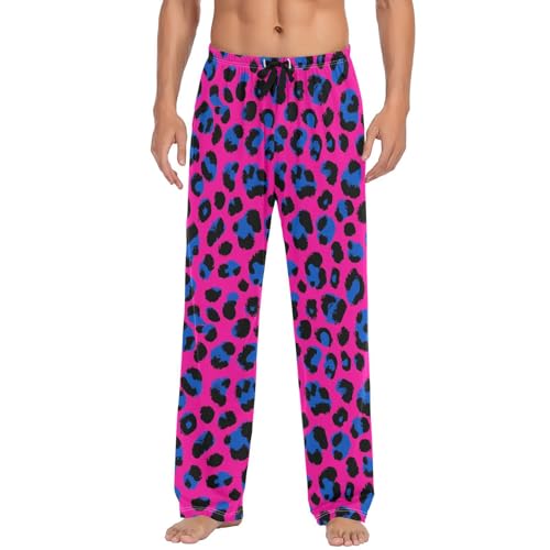 Vdsrup Men's Pajama Pants Blue Leopard Print Pajama Pants for Men PJs Bottoms Drawstring Pockets Pink Sleep Lounge Pants S