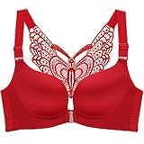ALDOLA BH große brüste starker Halt Rot Damen ohne bügel Push Up Vorderverschluss büstenhebe Damen T Shirt BHS Modern Feeling Unterwäsche Bra(Größe:75E