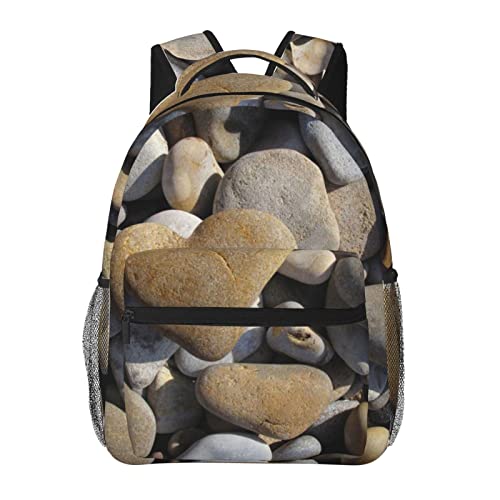 Sac à dos ordinateur portable Heart Stone noir décontracté pour voyage fille et garçon