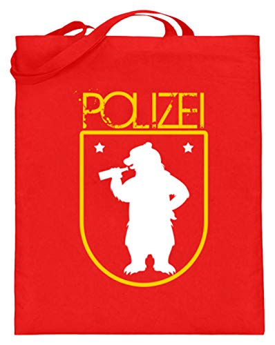 Spiritshop, policía, oso, cerveza, beber, alcohol, estrellas, cerveza, bautizos, alcoholes, trabajo, trabajo – Bolsa de yute (con asas largas), Algodón, rojo rubí, 38cm-42cm