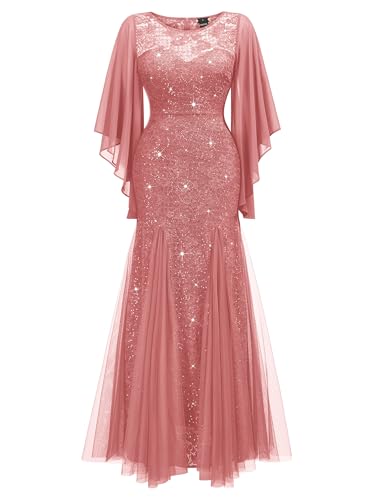 Miusol Women's Lace Tulle Sparkly Sequin Formal Evening Mermaid Hem Maxi Dress3