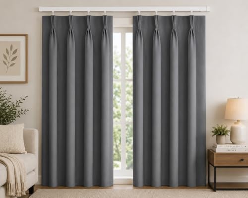 Image of KALIYO Grey Blackout Pinch Pleat Curtains for Living Room & Bedroom | Room Darkening Curtains | Pinch Pleat Header| Noise Reducing | 5 FT X 25 INCH | Pack of 1