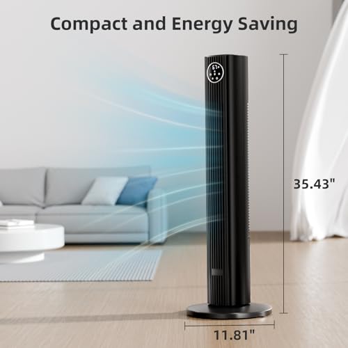 Image of Antarctic Star Tower Fan Portable Floor Fans 85Oscillating Fan Quiet Cooling 12H Timer Remote Control Standing Bladeless Electric 3 Wind Speeds 4 Modes Bedroom Office,36 inch, Black