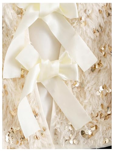 MakeMeChic Girl's Fuzzy Sequin Bow Knot Jacket Crew Neck Long Sleeve Y2K Party Coat Outerwear3