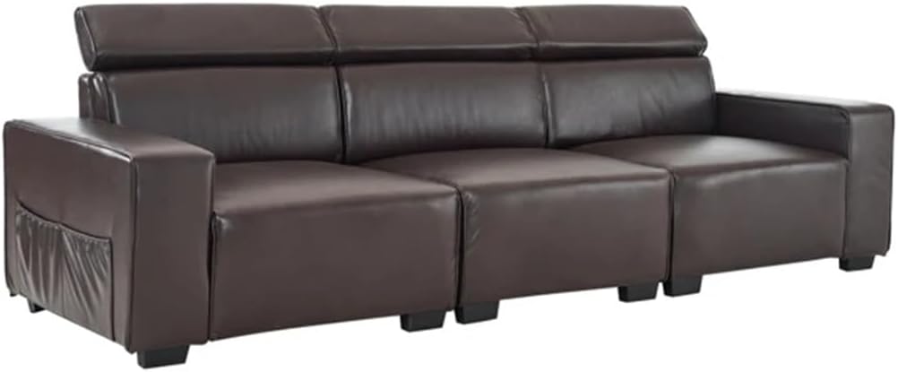 Three-Seater Sofa Retro Pu Fully Detachable ArmrestsWith Side Pockets Indoor Multi-Person Brown
