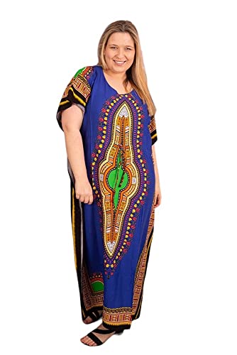 Kaftans longs pour femme - Style kimono - Taille standard à grande taille - Taille 40-52, Bleu roi-511, taille unique
