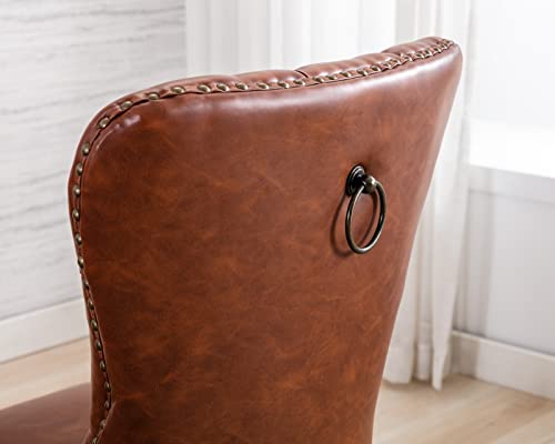 Cimota Pu Leather Dining Chairs Set Of 4, Upholstered Modern Tufted Dining Room Chairs Bronze Nailhead Trim Armless Side Chair With Solid Wood For Kitchen/Dining Room/Bedroom (Brown, Ring On The Back) #TOP6