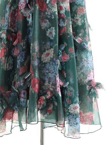 Women Elastic Waist Flower Printed Tulle Skirts Layered Flowy Ball Gown Skirt Fairy Mesh Midi Skirt4