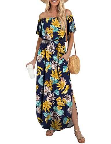 Image of LILBETTER Womens Off The Shoulder Ruffle Party Dresses Side Split Beach Maxi Dress
