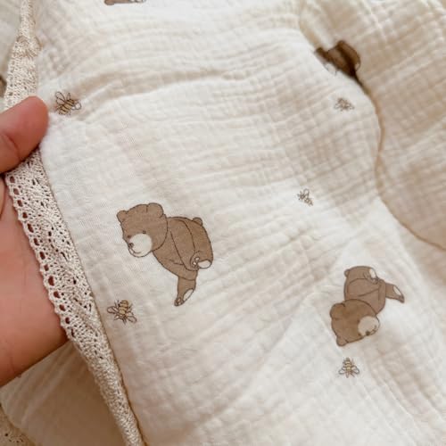 Image of BuLuTu 100% Muslin Toddler Quilt Thin Crib Comforter Girls Boys Quilted Blankets, 60 inchx78 inch, 2.5 Pounds, Soft Breathable Muslin Cotton Quilts, Bee Bear Pattern, Machine Washable