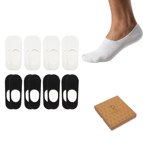 Image of RAFRAY No Show Socks - Low Cut Non Slip Invisible Liner Socks in Gift Box - Black & White - 8 Pairs