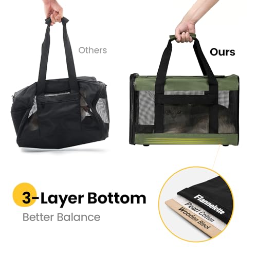 Conlun Katzenboxe Flugzeugtauglich, Weichseitige Hundetransportbox mit Innenleine, Transport für kleine bis mittelgroße Katzen und Welpen bis 7 kg, Zusammenklappbare Reisetasche -Grün,M