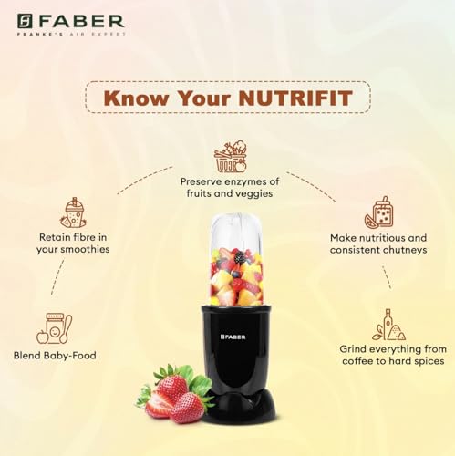 Image of Faber 550W Sportz Blender FSB 3-in-1 Nutrifit Nero|Mixer Grinder Blender|100% Copper Motor|Detachable SS Blade|3 PC Jar 500ML+300ML+500ML Mug|Wet, Dry Grinding|2 Year Warranty by Faber