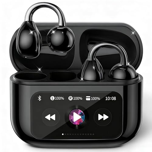 Clip On Earbuds Touch Screen,Wireless Open Ear Headphones with Bluetooth 6.0，50h Battery Life，Lightweight Comfort Sport Earbuds Built-in Mic IPX7 Waterproof Earphones for Running Fitness,black