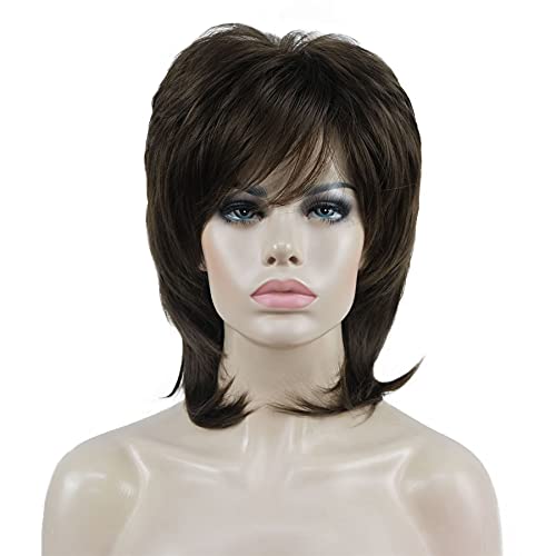 Aimole Soft Shaggy Layered Medium Length Classic Cap Synthetic Women Wigs (8 Light Chestnut Brown)