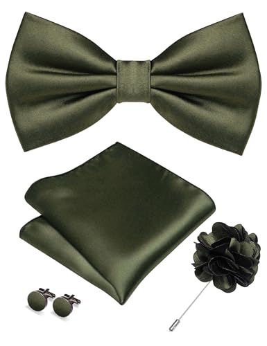 Image of RBOCOTT Solid Color Bow Tie and Pocket Square with Lapel Pin Cufflinks Set 4PCS