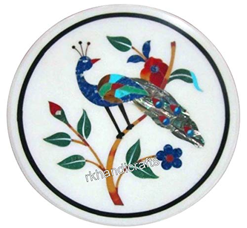 09 x 09 Inches Round Marble Corner Table Top Handmade Coffee Table wit