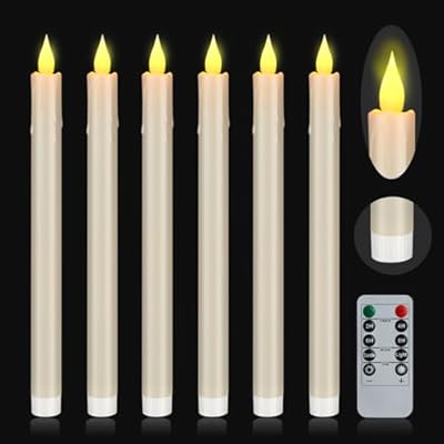 wemarry Flameless Taper Candles 6 Pack 10.6" Dripless Ivory Battery Operated Window Candles Included Remote Timer 400+ Hours by 2AA Batteries for Home Decor Halloween Christmas Wedding(Ivory,6 Pack)