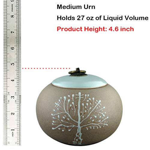 5\" Medium-Sized, Cremation Urns for Ashes - Funeral Urn for Human Ashes - Ceramics Material & Unique Shape - Display Burial Urn At Home or in Niche at Columbarium ( Gray Tree of Life, Memorials Urn