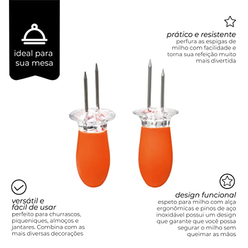 Espeto para Milho em Silicone, Vermelho/Laranja, Mimo Style